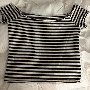 Brandy Melville Black & Cream Striped Bonnie Top